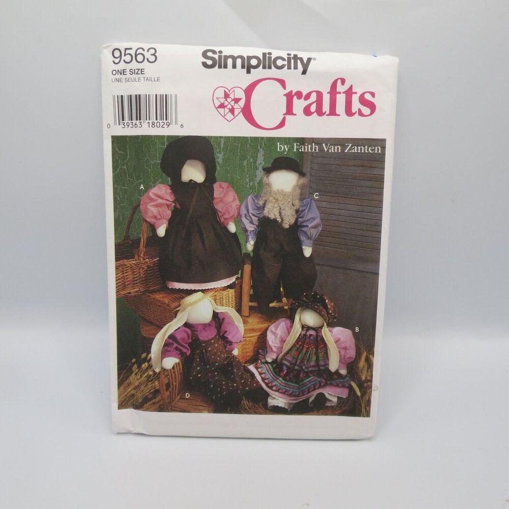 Simplicity Crafts 9563 Doll Bunny Clothes ONE SIZE 20" Vintage 1995 Folk Art